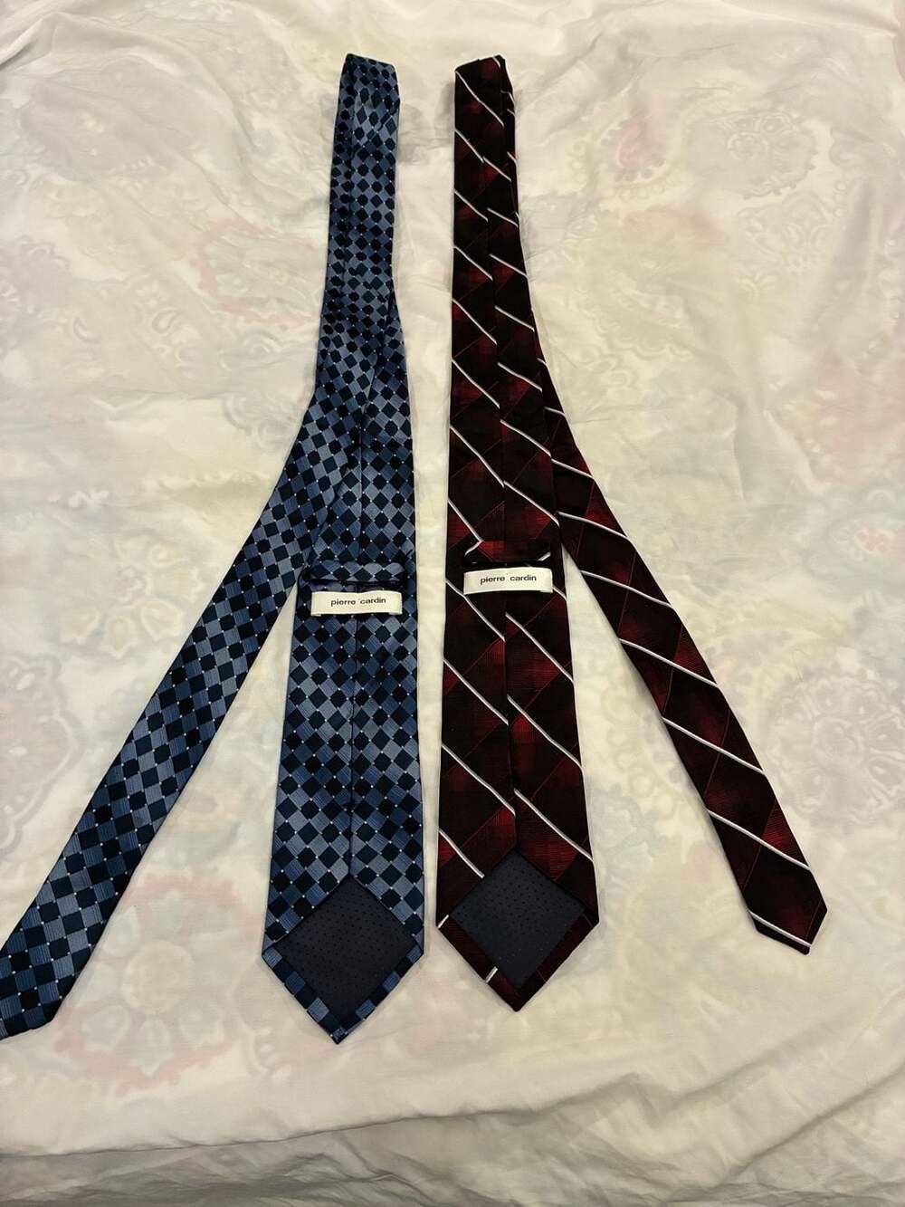 Pierre Cardin Men's Silk Necktie Lot of 2 (Blue Diamond & Red Plaid)